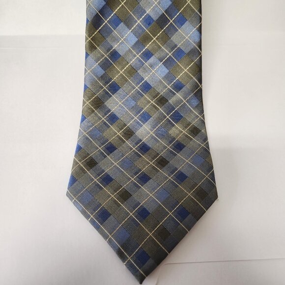 Van Heusen Silk Tie NWT Green & Blue Plaid Stain Resistant - Picture 1 of 5